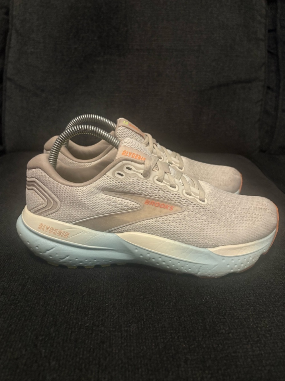 Brooks Glycerin 21 Womens Size 9.5 Grey Beige Blue Running Shoes 1204081B195
